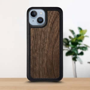 Кожаная накладка Stenk WoodBacker для Apple iPhone 14 Чёрная
