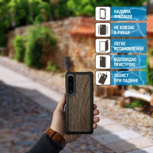 Шкіряна накладка Stenk WoodBacker для Sony Xperia 1 IV Чорна