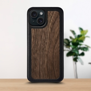 Шкіряна накладка Stenk WoodBacker для Apple iPhone 15 Чорна
