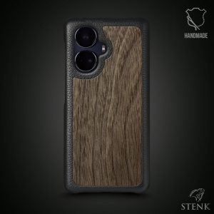 Кожаная накладка Stenk WoodBacker для Realme 10 Pro Plus Чёрная