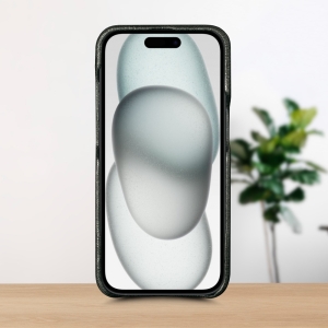 Кожаная накладка Stenk WoodBacker для Apple iPhone 15 Plus Чёрная