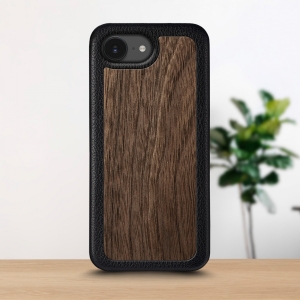 Кожаная накладка Stenk WoodBacker для Apple iPhone 16e Чёрный