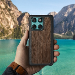 Кожаная накладка Stenk WoodBacker для Motorola Edge 60 Fusion Черный