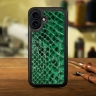 Кожаная накладка Stenk ExBacker для Apple iPhone 16 Plus Зелёный питон
