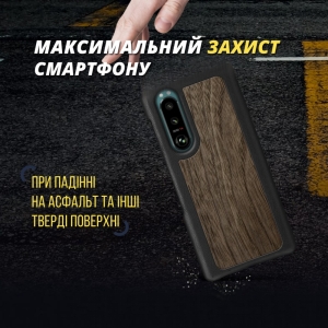 Кожаная накладка Stenk WoodBacker для Sony Xperia 5 III Чёрная