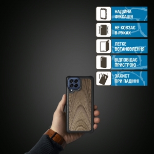 Шкіряна накладка Stenk WoodBacker для Samsung Galaxy M53 5G Чорна