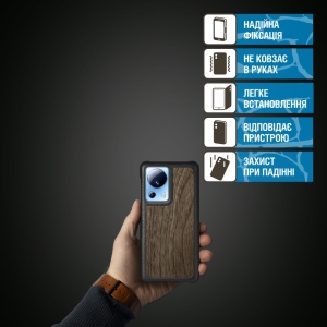 Шкіряна накладка Stenk WoodBacker для Xiaomi 13 Lite Чорна