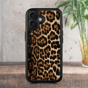 Кожаная накладка Stenk ExBacker для Apple iPhone 16 Plus Леопард пони