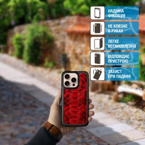 Кожаная накладка Stenk ExBacker Python Scales для Apple iPhone 16 Pro Красный