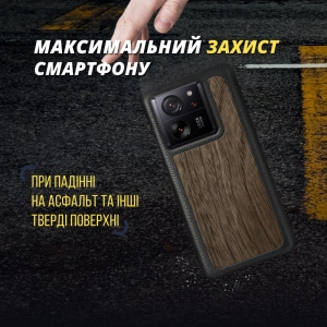 Шкіряна накладка Stenk WoodBacker для Xiaomi 13T / 13T Pro Чорна
