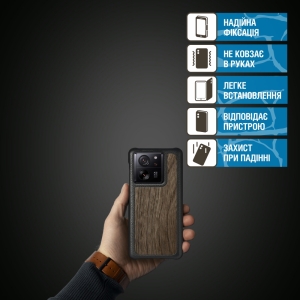 Шкіряна накладка Stenk WoodBacker для Xiaomi 13T / 13T Pro Чорна