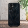 Кожаная накладка Stenk ExBacker для Apple iPhone 16 Plus Синяя кобра
