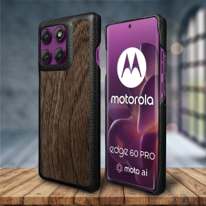 Кожаная накладка Stenk WoodBacker для Motorola Edge 60 Pro Чёрный