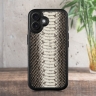 Кожаная накладка Stenk ExBacker для Apple iPhone 16 Plus Черно-белая кобра
