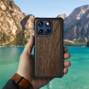 Кожаная накладка Stenk WoodBacker для Motorola Edge 60 Чёрный