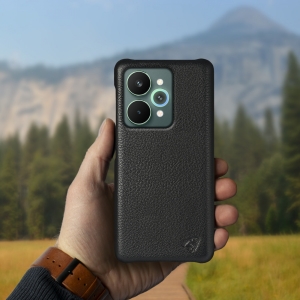 Кожаная накладка Stenk Cover для Realme 15 Pro Чёрная