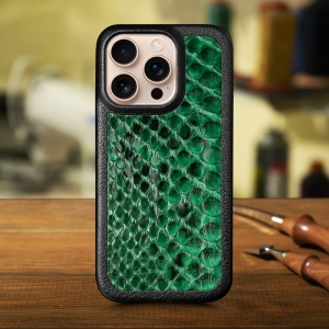 Шкіряна накладка Stenk ExBacker для Apple iPhone 16 Pro Max Зелений пітон
