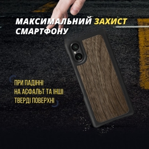 Кожаная накладка Stenk WoodBacker для Sony Xperia 5 V Чёрная