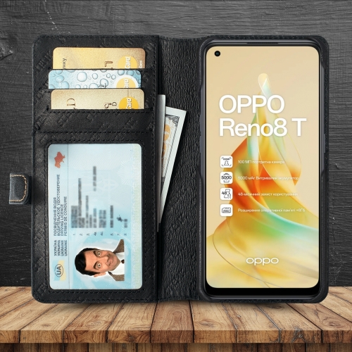 чехол-кошелек на OPPO Reno8 T Черный Stenk Premium Wallet фото 2