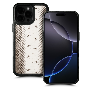 Кожаная накладка Stenk ExBacker для Apple iPhone 16 Pro Max Черно-белая кобра