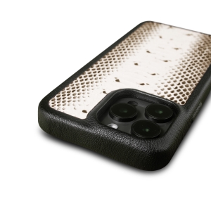 Шкіряна накладка Stenk ExBacker для Apple iPhone 16 Pro Max Чорно-біла кобра