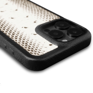 Шкіряна накладка Stenk ExBacker для Apple iPhone 16 Pro Max Чорно-біла кобра