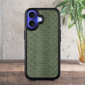 Кожаная накладка Stenk ExBacker Python Scales для Apple iPhone 16 Оливковый