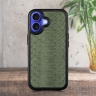 Кожаная накладка Stenk ExBacker Python Scales для Apple iPhone 16 Оливковый