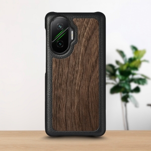 Кожаная накладка Stenk WoodBacker для Xiaomi Poco F7 Черный