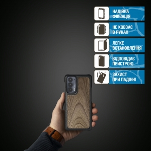Шкіряна накладка Stenk WoodBacker для Motorola Edge 20 Чорна