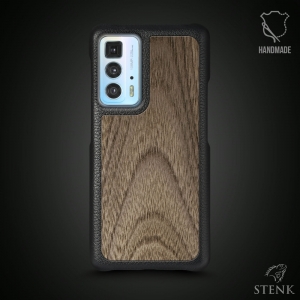 Кожаная накладка Stenk WoodBacker для Motorola Edge 20 Pro Чёрная