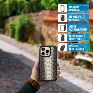 Кожаная накладка Stenk ExBacker для Apple iPhone 16 Pro Черно-белая кобра