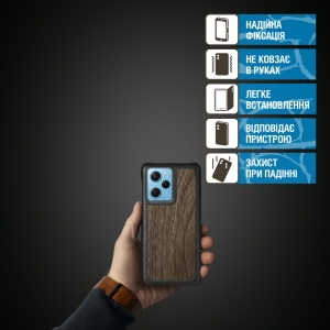 Кожаная накладка Stenk WoodBacker для Xiaomi Poco X5 Pro Чёрная