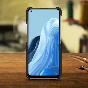 Кожаная накладка Stenk Cover для OPPO Reno7 Чёрная