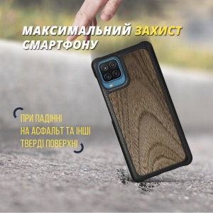 Кожаная накладка Stenk WoodBacker для Samsung Galaxy A12 Чёрная