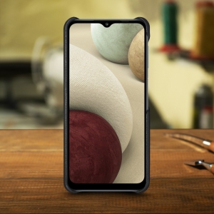 Кожаная накладка Stenk WoodBacker для Samsung Galaxy A12 Чёрная