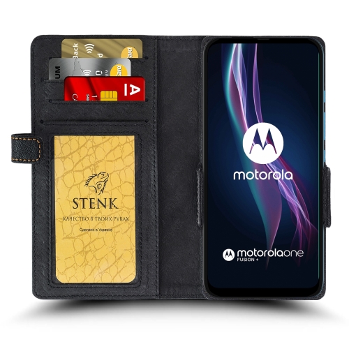 чехол-книжка на Motorola One Fusion Plus Черный Stenk Wallet фото 2