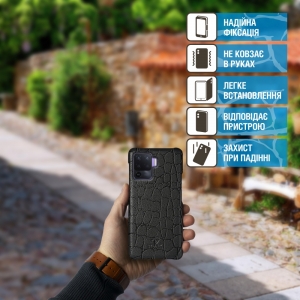 Кожаная накладка Stenk Reptile Cover для OPPO Reno5 Lite Чёрная