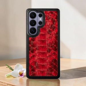 Кожаная накладка Stenk ExBacker Python Scales для Samsung Galaxy S26 Ultra Красный