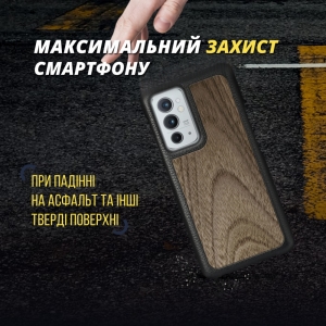 Кожаная накладка Stenk WoodBacker для OnePlus 9RT Чёрная
