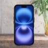 Кожаная накладка Stenk ExBacker для Apple iPhone 16 Черно-белая кобра
