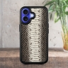 Кожаная накладка Stenk ExBacker для Apple iPhone 16 Черно-белая кобра