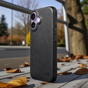 Кожаная накладка Stenk Cover для Apple iPhone 17 Чёрная