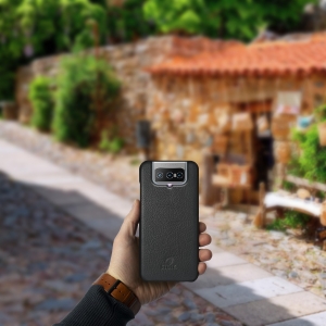 Кожаная накладка Stenk Cover для ASUS Zenfone 7 Pro (ZS671KS) Чёрная
