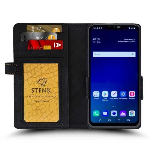 чехол-книжка на LG G7 Fit Черный Stenk Wallet фото 2