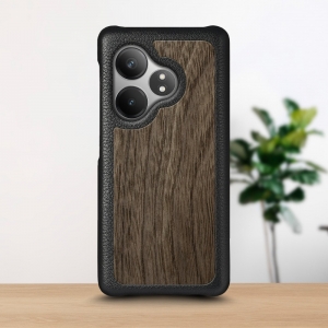 Кожаная накладка Stenk WoodBacker для Realme GT 6T Чёрный