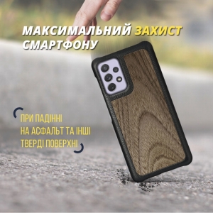 Кожаная накладка Stenk WoodBacker для Samsung Galaxy A52 Чёрная
