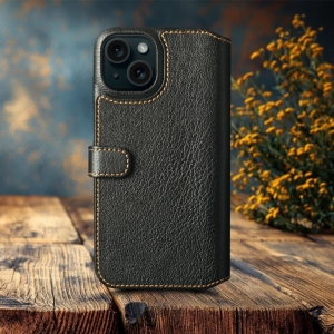 Чехол-портмоне Stenk Premium Wallet для Apple iPhone 15 Plus Чёрный