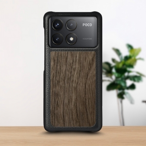 Кожаная накладка Stenk WoodBacker для Xiaomi Poco F6 Pro Чёрный