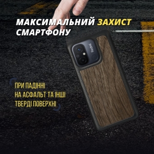 Кожаная накладка Stenk WoodBacker для Xiaomi Redmi 12C Чёрная